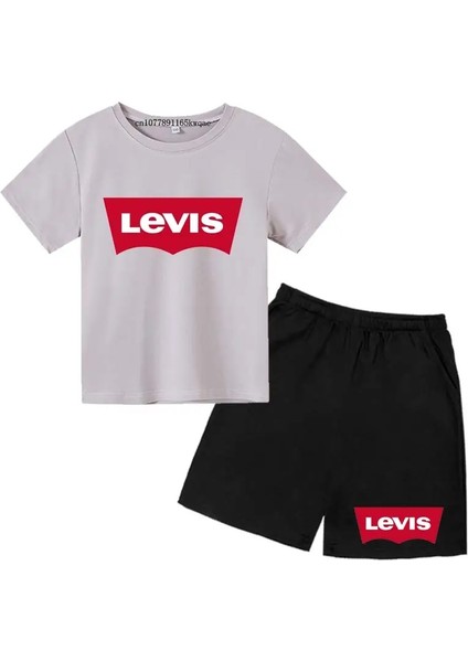 Yaz T-Shirt Çocuklar Set 4-13 Yaşında Erkek Kızlar Gündelik Kısa Kollu Mürettebat Boyun Tişört + Şort Çiçek Mektubu Karışık Basılı Giyim Renk: Gri/çocuk Boyutu: 100 (Yurt Dışından)