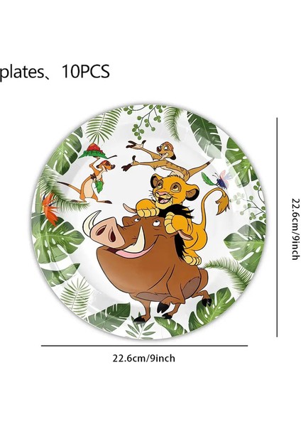 Lion King Simba Doğum Günü Partisi Dekor Tek Kullanımlık Sofra Sofra Çantaları Zemin Kek Topper Banner Plaka Çocuk Partisi Malzemeleri Set Renk: 9 Inç PLAKA-10PCS (Yurt Dışından)