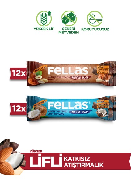 Meyve Bar 40 G Süper Ikili Kutu 24 Adet - Hind.cevizi &chia x 12 Adet + Karışık Kuruyemişli x 12 Adet
