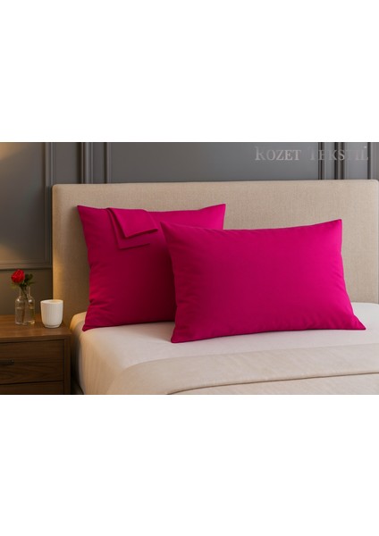 Fuşya Yastık Kılıfı Pamuk Kumaş Kapaklı (2 Adet) 50 x 70 cm