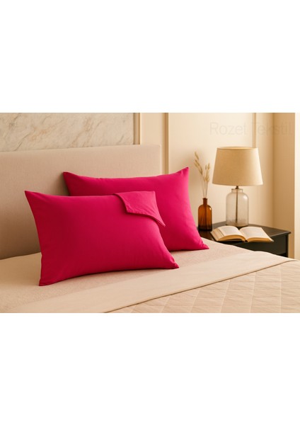 Fuşya Yastık Kılıfı Pamuk Kumaş Kapaklı (2 Adet) 50 x 70 cm