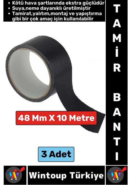 Ultra Güçlü Su Neme Dayanıklı Çok Amaçlı Montaj Onarım Izolasyon Tamir Bantı Siyah 48 MMX10 mt 3 Adt