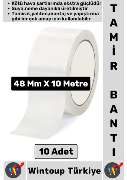 Ultra Güçlü Su Neme Dayanıklı Çok Amaçlı Montaj Onarım Izolasyon Tamir Bantı Beyaz 48 MMX10 mt 10 Ad