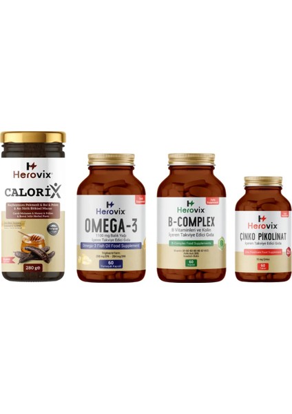 özel Kalori Desteği 4'lü Paket (Omega-3, Çinko Pikolinat, B Complex, Calorix Macun)