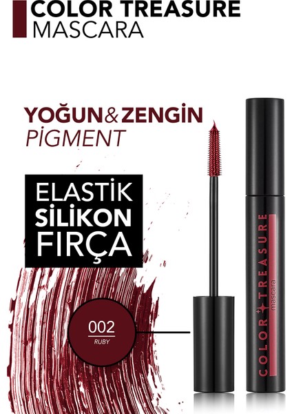Color Treasure Hacim Veren & Yüksek Pigmentli Renkli Maskara (002 Ruby) 8682536100359