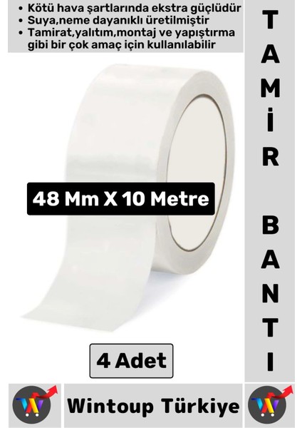 Ultra Güçlü Su Neme Dayanıklı Çok Amaçlı Montaj Onarım Izolasyon Tamir Bantı Beyaz 48 MMX10 mt 4 Adt