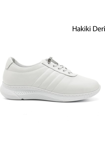 Kadın Beyaz Bağcıklı Dolgu Taban Hakiki Deri Sneaker