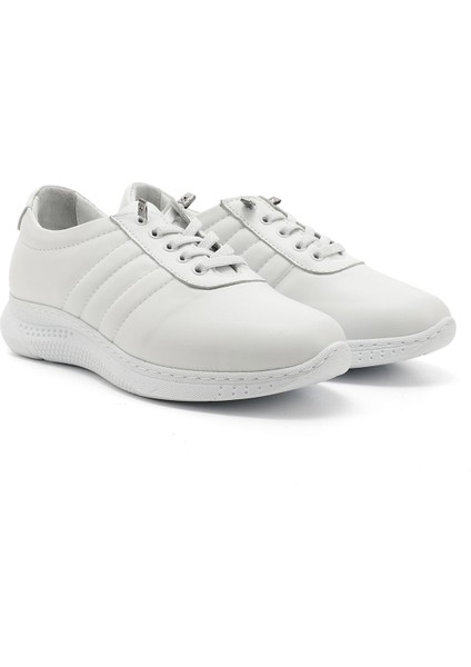 Kadın Beyaz Bağcıklı Dolgu Taban Hakiki Deri Sneaker modelleri