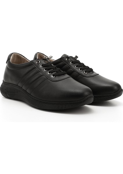 Kadın Siyah Bağcıklı Dolgu Taban Hakiki Deri Sneaker fiyatları