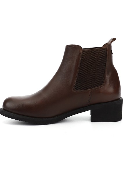 Kadın Kahve Kalın Topuklu Hakiki Deri Chelsea Bot fırsatları