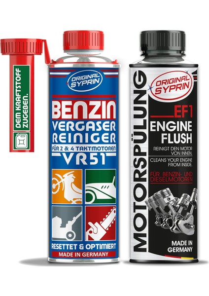 Orijinal Karbüratör Temizleyici + Motor Yıkama 2X250 Ml, Benzinli Motorlar Için Katkı Maddesi