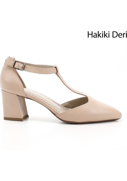 Kadın Bilekten Bağlı Orta Topuklu Hakiki Deri Ayakkabı