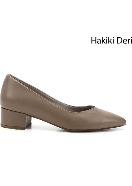 Kadın Vizon Antik Kısa Kalın Topuklu Hakiki Deri Ayakkabı