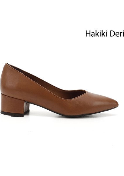 Kadın Taba Kısa Kalın Topuklu Hakiki Deri Ayakkabı