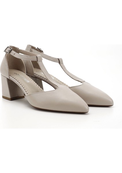 Kadın Bej Bilekten Bağlı Orta Topuklu Hakiki Deri Ayakkabı modelleri