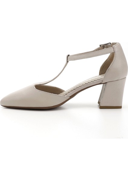 Kadın Bej Bilekten Bağlı Orta Topuklu Hakiki Deri Ayakkabı fırsatları