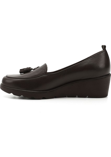 Kadın Kahve Dolgu Taban Püsküllü Hakiki Deri Ayakkabı fırsatları