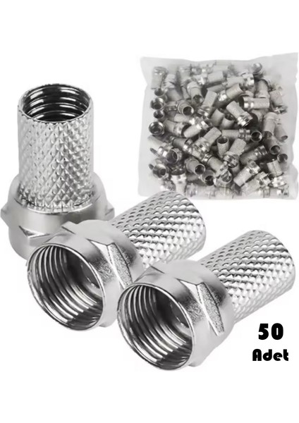 F Konnektör Rg6 / U4 (50 Adet) Uydu Anten Kablosu 18 Mm Standart Jackı (Gümüş)