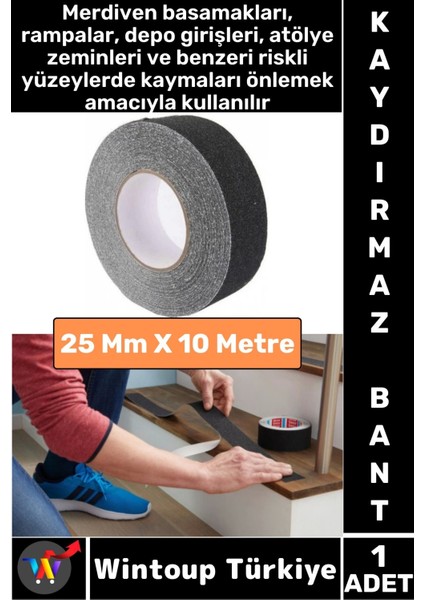 Ultra Güçlü Yapışkan Isg Iş Yeri Ev Depo Kaygan Zemin Merdiven Siyah Kaydırmaz Bant 25 mm x 10 Metre