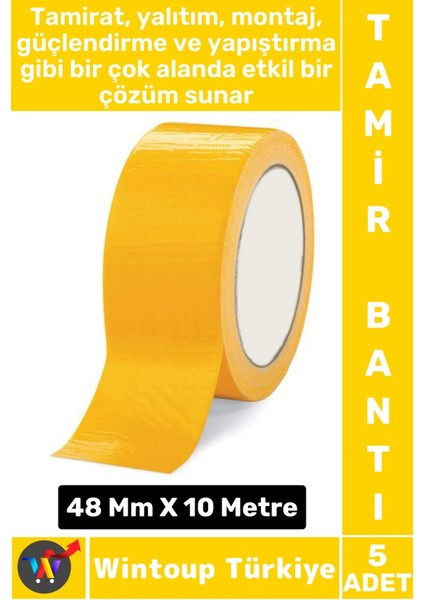Uzun Ömürlü Su Nem Küfe Dayanıklı Çok Amaçlı Sarı Montaj Onarım Tamir Bantı 48 mm x 10 Metre 5 Adet