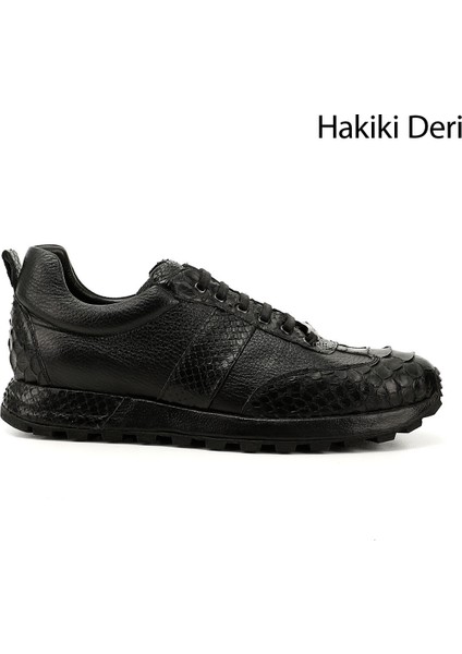 Erkek Siyah Bağcıklı Hakiki Deri Comfort Sneaker