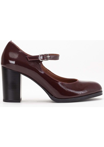 Kadın Hakiki Deri Bantlı Topuklu Ayakkabı - Bordo Rugan modelleri