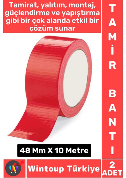 Uzun Ömürlü Su Nem Küfe Dayanıklı Çok Amaçlı Kırmızı Montaj Onarım Tamir Bantı 48 MMX10 Metre 2 Adet
