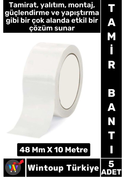 Uzun Ömürlü Su Nem Küfe Dayanıklı Çok Amaçlı Beyaz Montaj Onarım Tamir Bantı 48 mm x 10 Metre 5 Adet