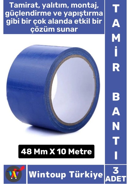 Uzun Ömürlü Su Nem Küfe Dayanıklı Çok Amaçlı Mavi Montaj Onarım Tamir Bantı 48 mm x 10 Metre 3 Adet