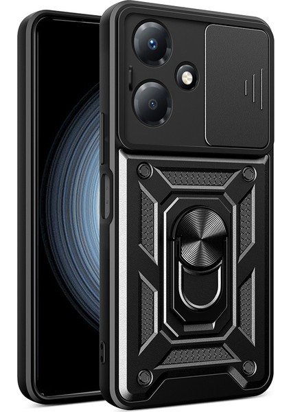 Infinix Hot 30 Play Kılıf Magnetik Standlı Kamera Korumalı Prl Sürgülü Vega Kapak - Siyah