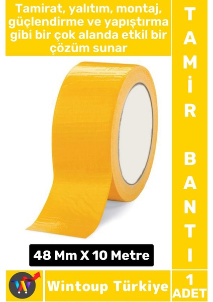 Uzun Ömürlü Su Nem Küfe Dayanıklı Çok Amaçlı Sarı Montaj Onarım Tamir Bantı 48 mm x 10 Metre