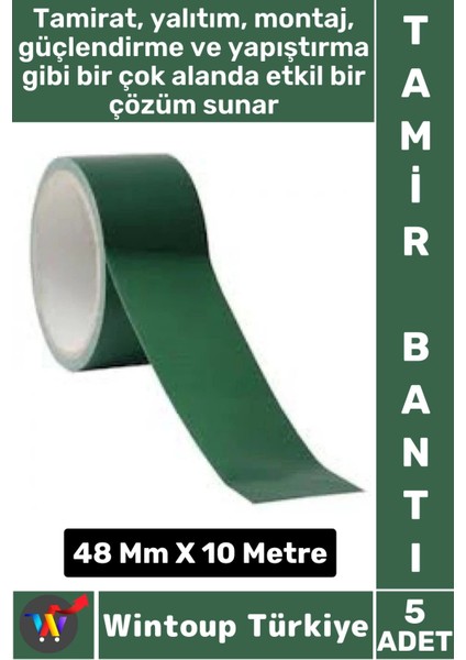 Uzun Ömürlü Su Nem Küfe Dayanıklı Çok Amaçlı Yeşil Montaj Onarım Tamir Bantı 48 mm x 10 Metre 5 Adet