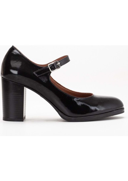 Kadın Hakiki Deri Bantlı Topuklu Ayakkabı - Siyah Rugan modelleri