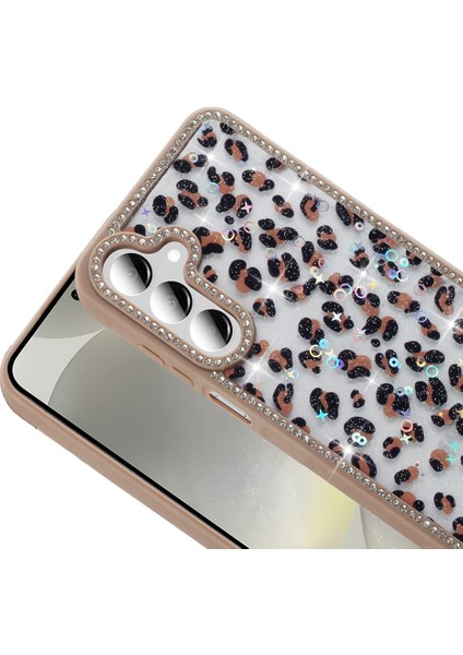 Samsung Galaxy A55 Kılıf Taşlı ve Simli Tasarım Prl Azra Kapak - Pembe