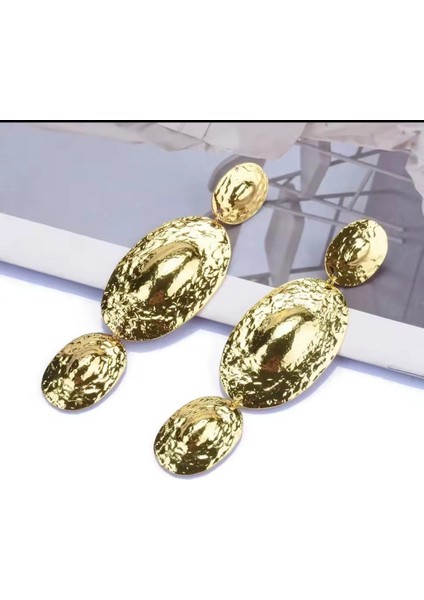 Vedawas Gold Retro Içbükey Dışbükey Doku Oval Alaşım Küpe, Abartılı Küpe, Gold Renk Küpe fiyatları