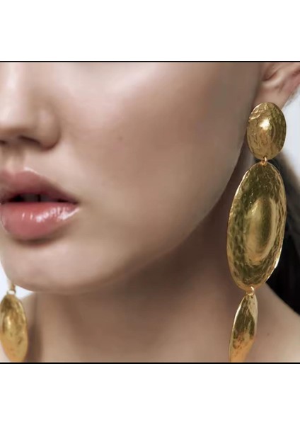 Vedawas Gold Retro Içbükey Dışbükey Doku Oval Alaşım Küpe, Abartılı Küpe, Gold Renk Küpe fırsatları
