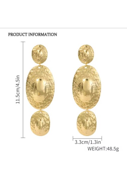 Vedawas Gold Retro Içbükey Dışbükey Doku Oval Alaşım Küpe, Abartılı Küpe, Gold Renk Küpe indirimleri