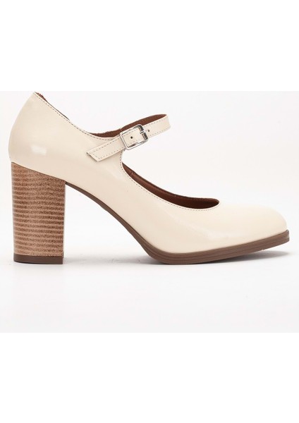 Kadın Hakiki Deri Bantlı Topuklu Ayakkabı - Bej Rugan modelleri