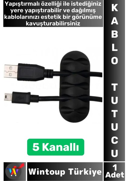 Kablo Düzenleyici Şarj Kablosu Kulaklık Dağınıklık Önleyen 5 Kanallı Yapışkanlı Kablo Tutucu
