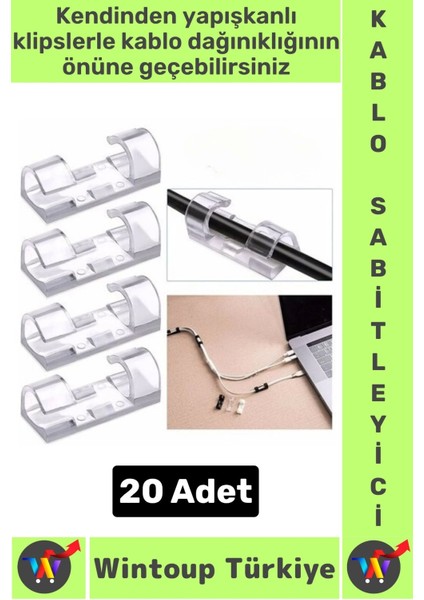 Kendinden Yapışkanlı Telefon Şarj Kablosu Dağınıklık Önleyen Pratik Kablo Sabitleyici Klips 20 Adet