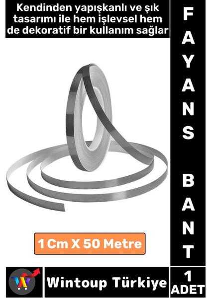 Uzun Ömürlü Kendinden Yapışkanlı Karo Zemin Fayans Derz 1 cm x 50 Metre Gri Şerit Bant