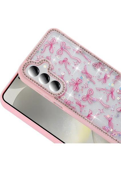 Samsung Galaxy A55 Kılıf Taşlı ve Simli Tasarım Prl Azra Kapak - Gold