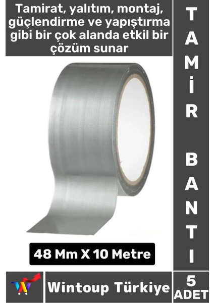 Uzun Ömürlü Su Nem Küfe Dayanıklı Çok Amaçlı Gri Montaj Onarım Tamir Bantı 48 mm x 10 Metre 5 Adet