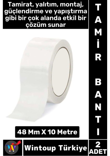 Uzun Ömürlü Su Nem Küfe Dayanıklı Çok Amaçlı Beyaz Montaj Onarım Tamir Bantı 48 mm x 10 Metre 2 Adet