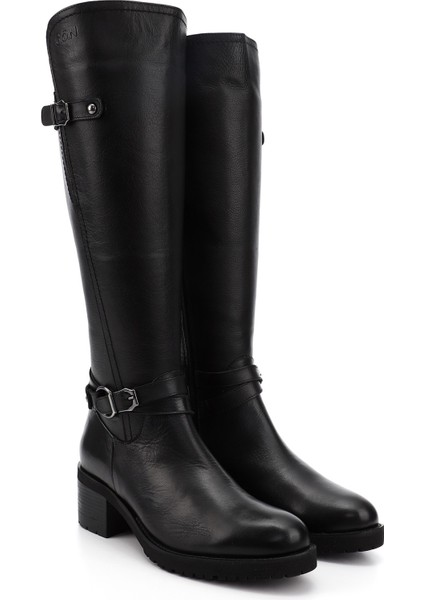 Gön Hakiki Deri Yuvarlak Burun Kauçuk Taban Topuklu Fermuarlı Tokalı Kadın Çizme 44562 modelleri