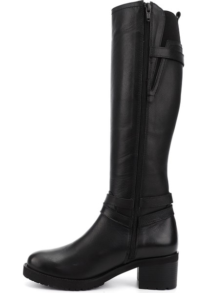 Gön Hakiki Deri Yuvarlak Burun Kauçuk Taban Topuklu Fermuarlı Tokalı Kadın Çizme 44562 fırsatları