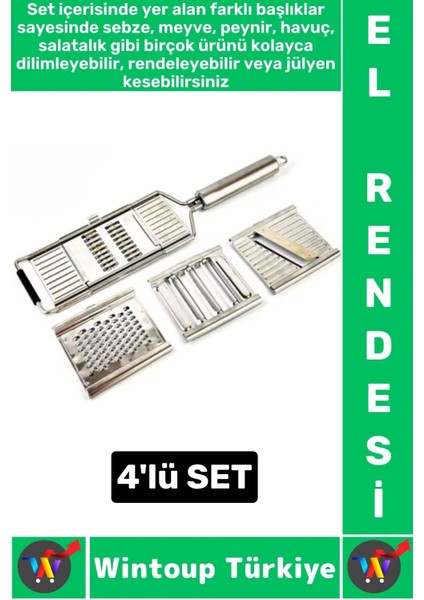 Ergonomik Kaymaz Meyve Sebze Jülyen Dilim Rendeleme Dilimleme Mutfak Değiştirilebilir 4lü El Rendesi