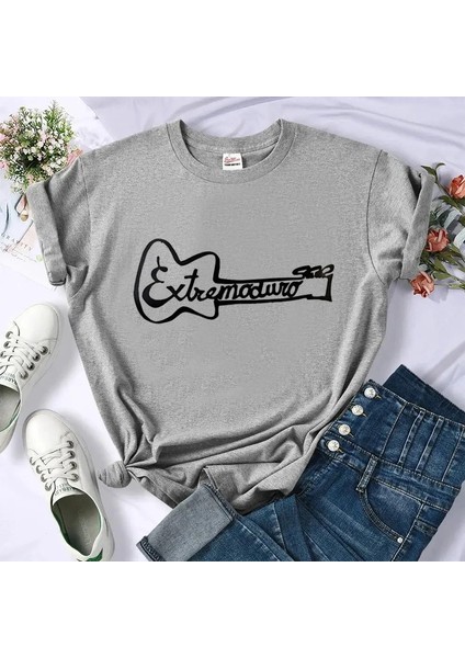 Extremoduro T-Shirt Teen Woman Harajuku Psychedelic Modeli Hip Hop Gömlek Pop Kültür Anime Modaya Düzenli Grunge Renk: DM1380-5-GRAY/BOYUT (Varsayılan) (Yurt Dışından)