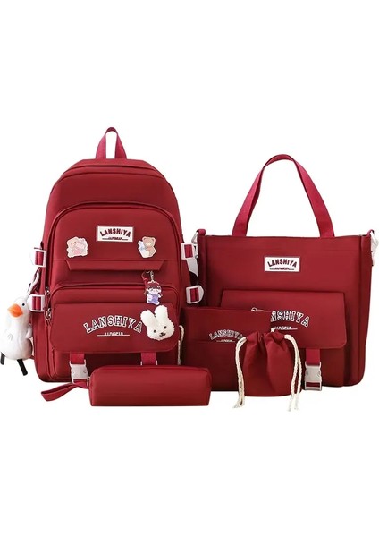 Moda Sırt Çantası Çocuk Okulu Çantası Ilköğretim Okulu Ortaokul Çantası Çocuk Boş Zaman Sırt Çantası 5 Parçalı Setcolor: Red-5 Pcs-Set (Yurt Dışından)