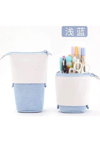 Kalem Sahibi Organizatör Pensil Kasası Sevimli Ayarlanabilir Kadife Kalem Çantası Pu Fermuar Kawaii Kırtasiye Alet Depolama Okul Malzemeleri Renk: Mavi Beyaz (Yurt Dışından)